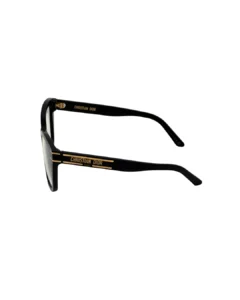 Détail de la branche noire avec signature dorée sur les lunettes de vue Christian Dior femme Tunisie.