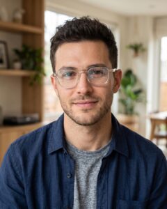 Jeune homme portant les lunettes de vue transparentes BERGAMOT LUXOR finition cristal