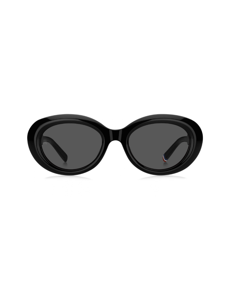 Vue de face des solaires ovales Tommy Hilfiger TH 2207/S calibre 51 pont 20 verres solaires gris