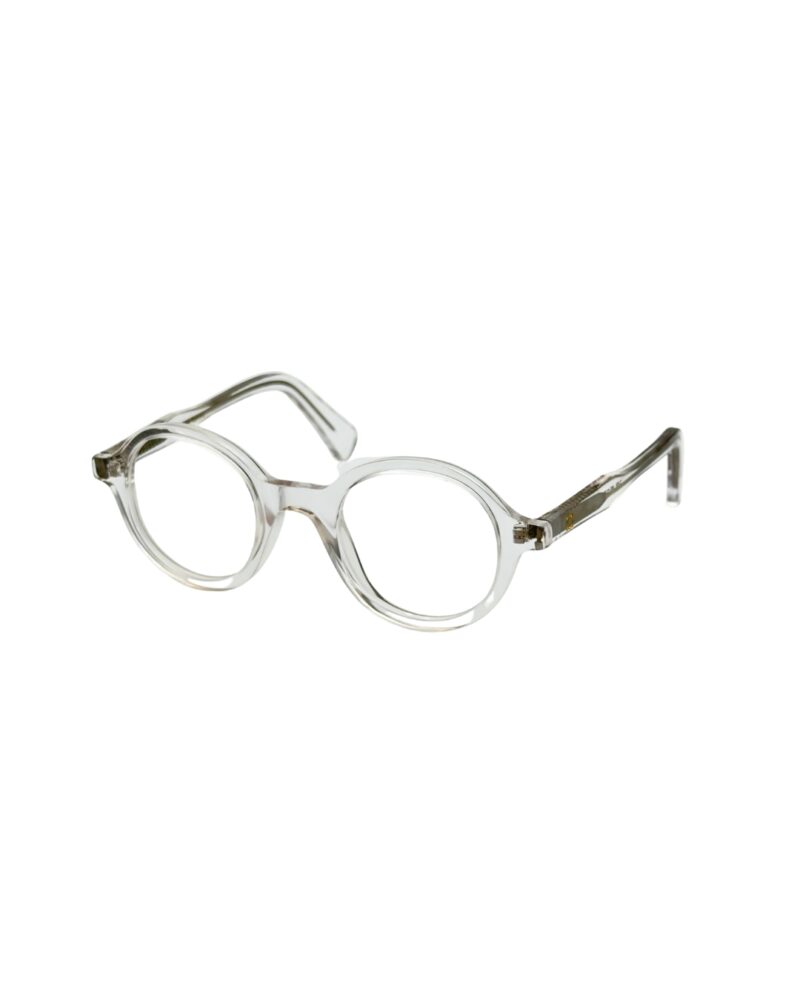 lunettes BERGAMOT PUNCH monture optique pantos faite mainoptique ronde BERGAMOT Punch en acétate cristal translucide, vue de trois-quarts face.