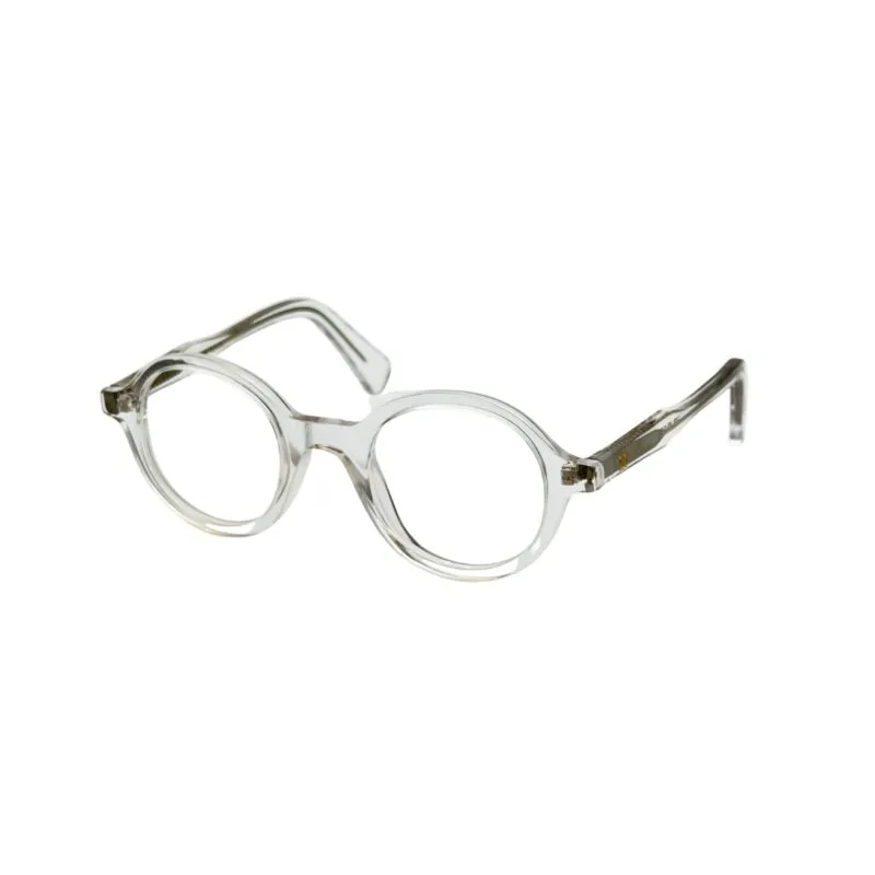 lunettes BERGAMOT PUNCH monture optique pantos faite mainoptique ronde BERGAMOT Punch en acétate cristal translucide, vue de trois-quarts face.