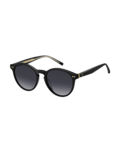 Lunettes de soleil Tommy Hilfiger TH2159/S noir laqué verres gris dégradés vue trois-quarts Azzabi Optic