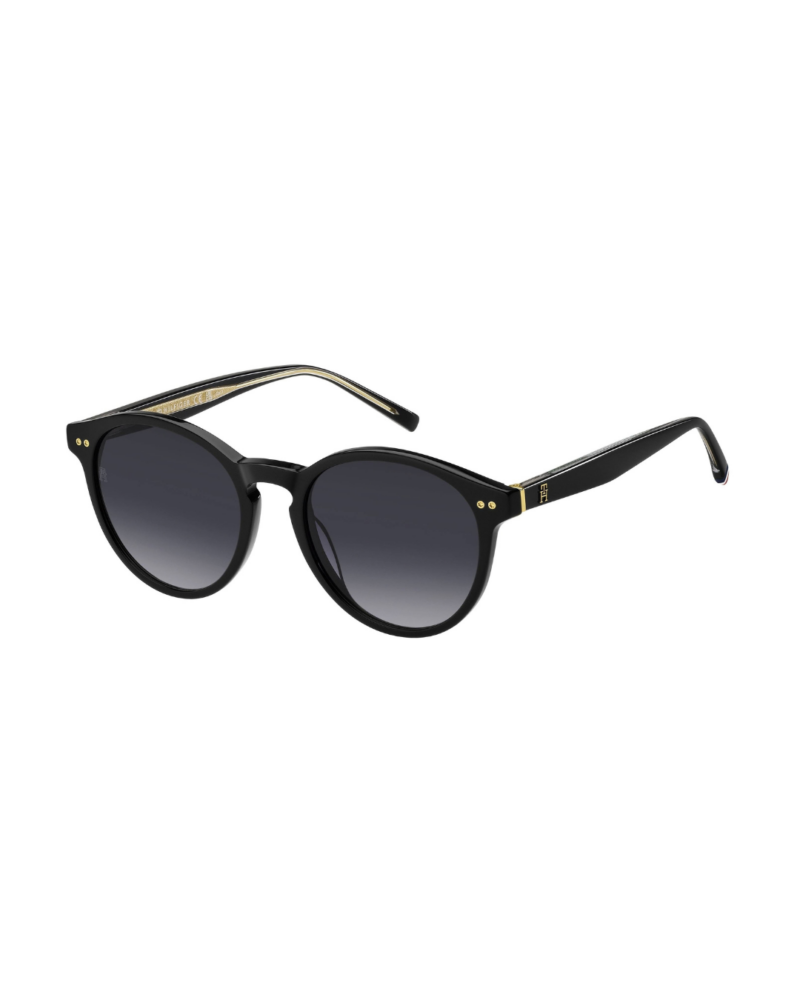 Lunettes de soleil Tommy Hilfiger TH2159/S noir laqué verres gris dégradés vue trois-quarts Azzabi Optic