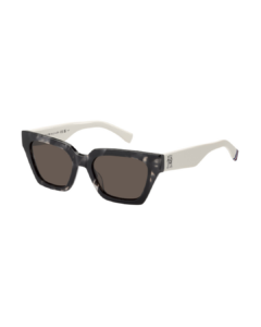 Lunettes de soleil femme Tommy Hilfiger TH 2101/S de forme géométrique bicolore avec face en acétate écaille marbrée et branches blanches
