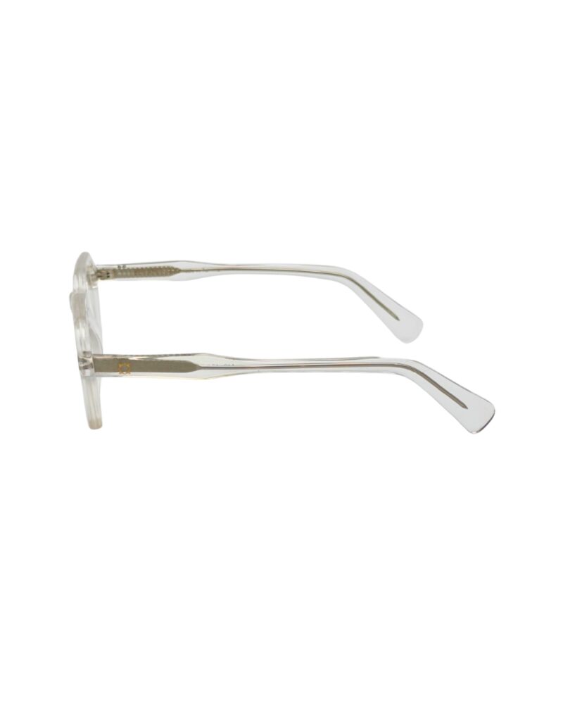 Branche transparente lunettes BERGAMOT LUXOR laissant voir l'armature métallique gravée