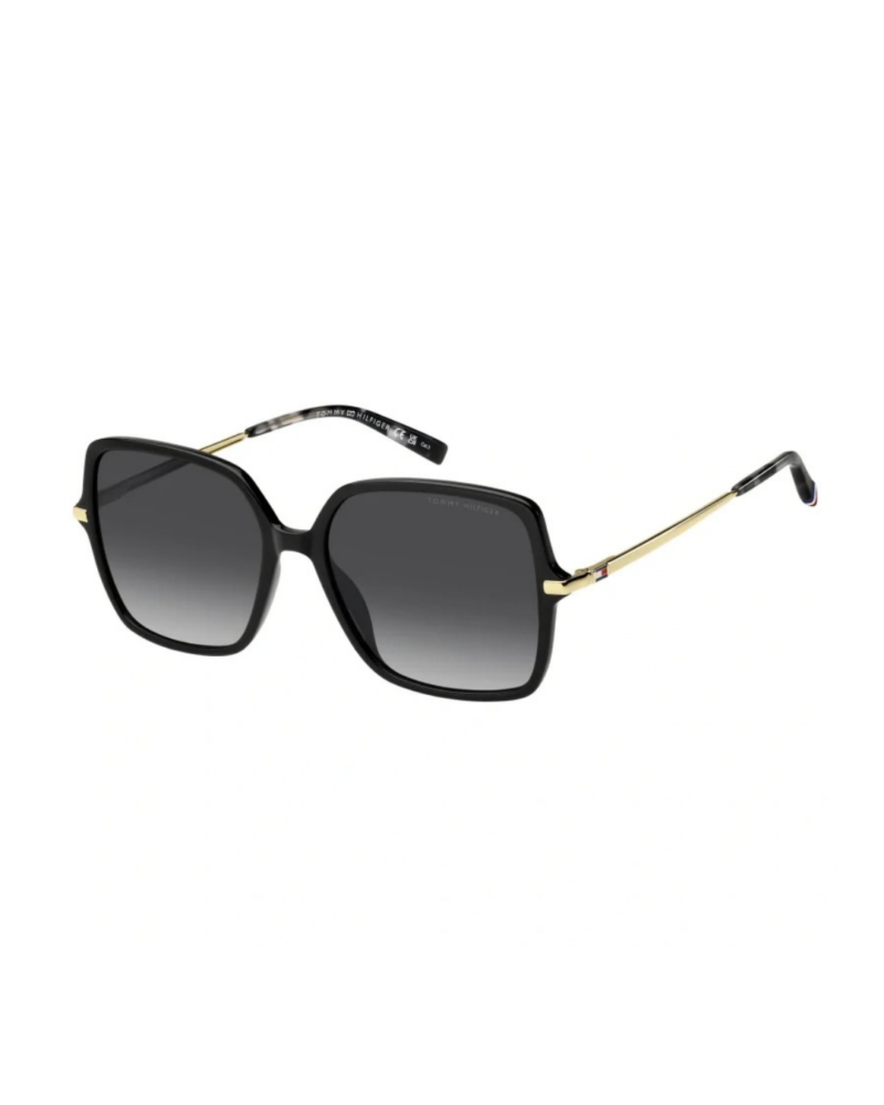 Lunettes de soleil Tommy Hilfiger TH2220/S monture noire oversize branches métalliques dorées