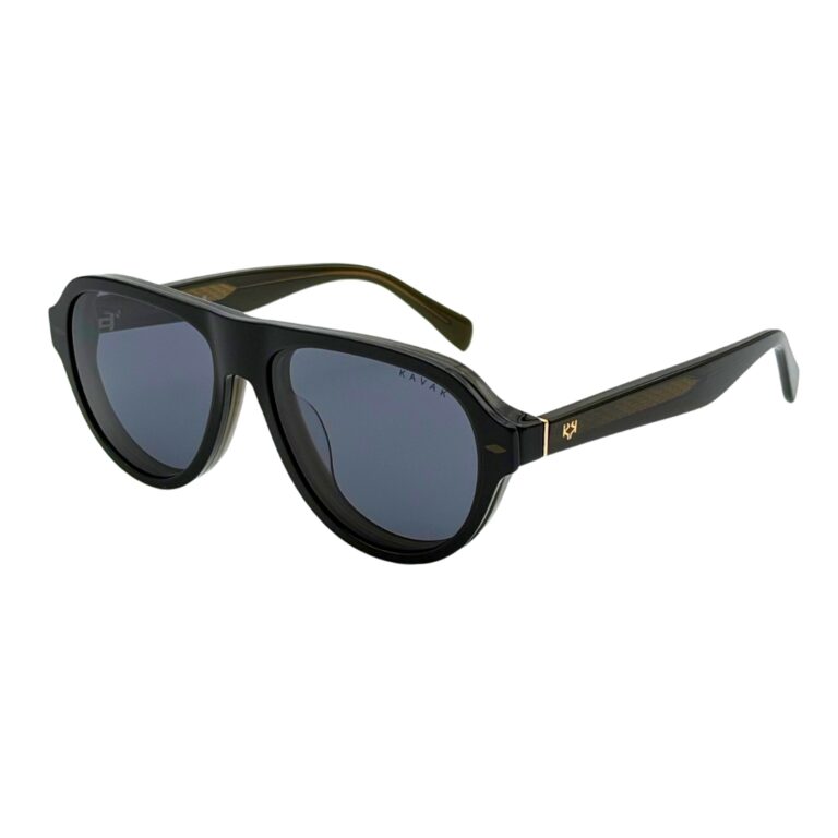 Lunettes KAVAK KV6001 C3 en acétate vert foncé translucide équipées de leur clip solaire magnétique teinté gris sombre
