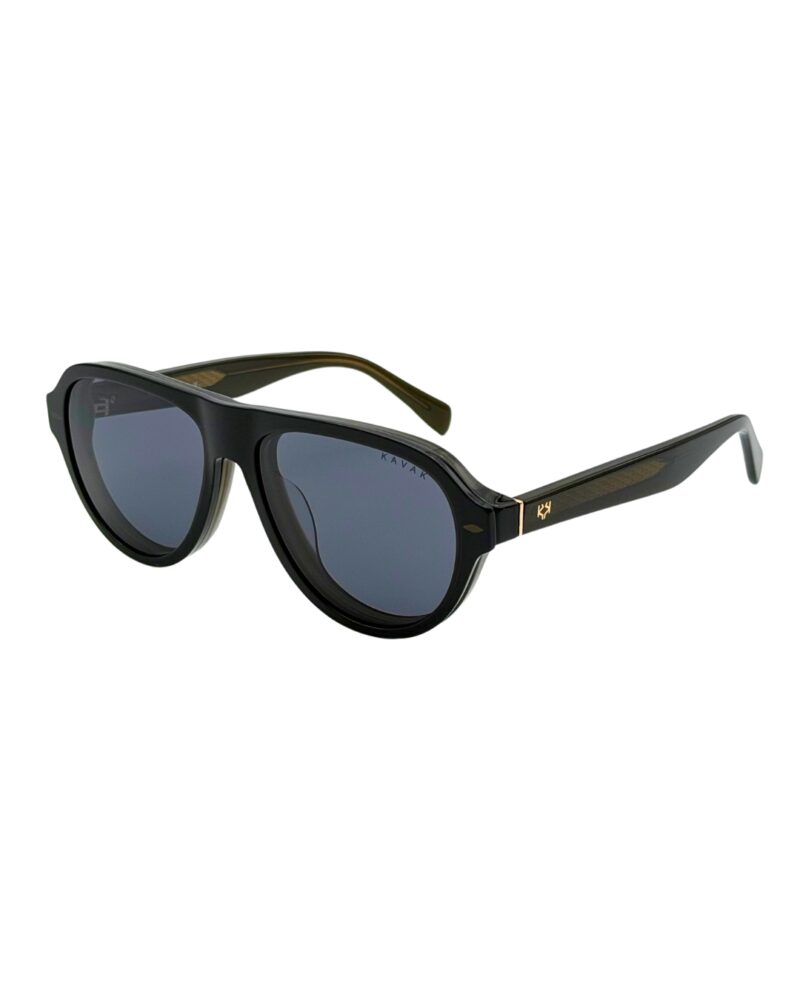 Lunettes KAVAK KV6001 C3 en acétate vert foncé translucide équipées de leur clip solaire magnétique teinté gris sombre