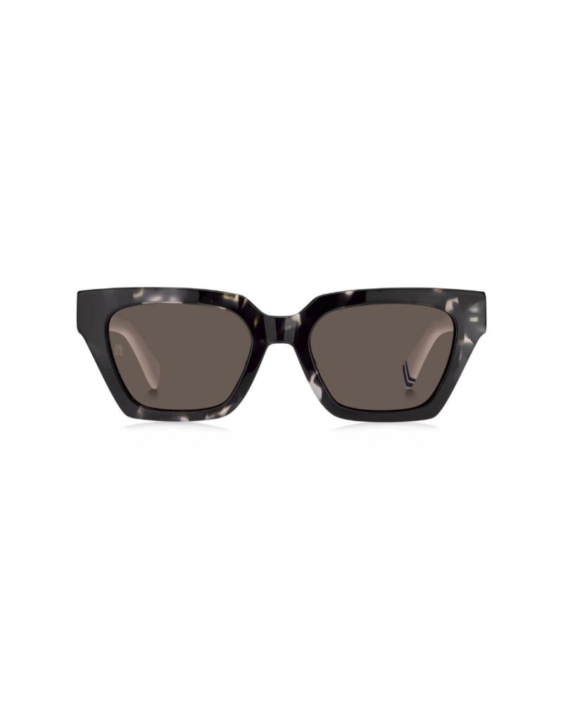 Vue frontale des lunettes de soleil femme Tommy Hilfiger TH 2101/S en acétate marbré bicolore avec verres teintés