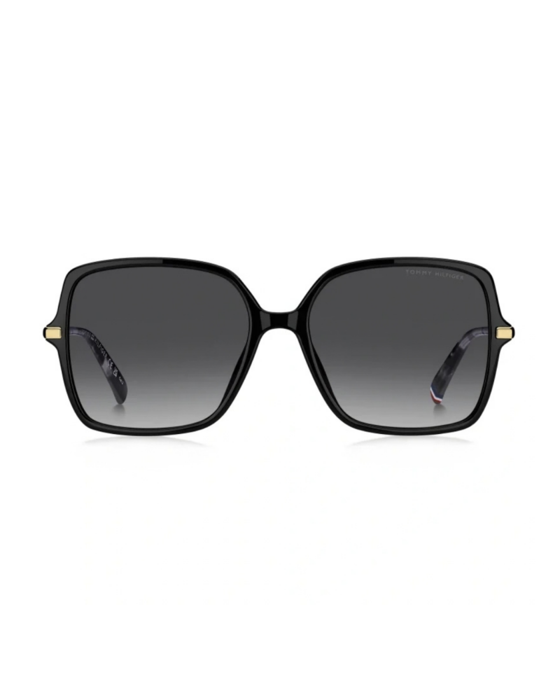 Face avant des lunettes de soleil pour femme Tommy Hilfiger TH2220/S monture noire géométrique oversize