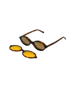 Lunette Kavak 1694 marron écaille avec clip solaire polarisé fixé et clip jaune nuit posé