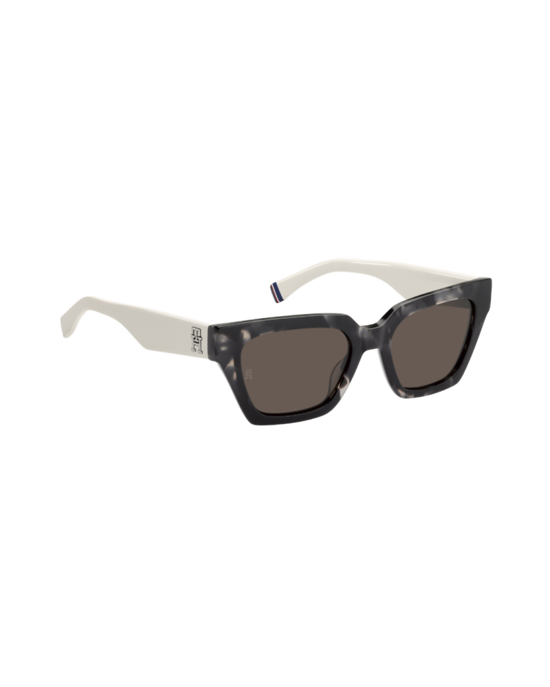 Lunettes de soleil femme Tommy Hilfiger TH 2101/S bicolores monture marbrée et branches blanches