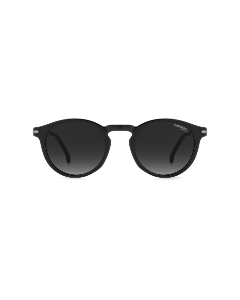 Carrera 301/S Noir Brillant Vue de Face - Pont Clé 23 mm Vue de face Lunettes de soleil Carrera 301/S noir brillant forme ronde pantos taille 50