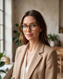 Femme portant les lunettes de vue femme Christian Dior Mini CD O S2I marron écaille en situation.