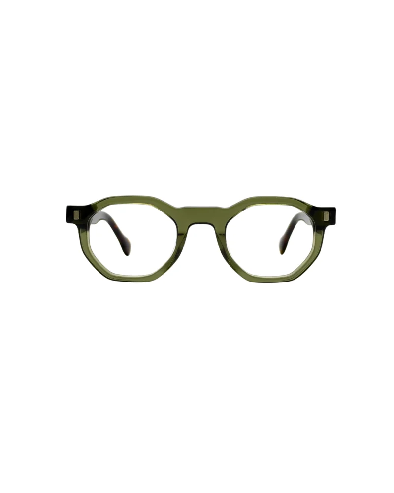 Vue de face de la monture de lunettes de vue Blue Eyes BE5010 couleur vert olive prête à recevoir des verres correcteurs.