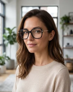Femme portant les lunettes de vue Christian Dior GEMDIORO S5I monture carrée noire et or