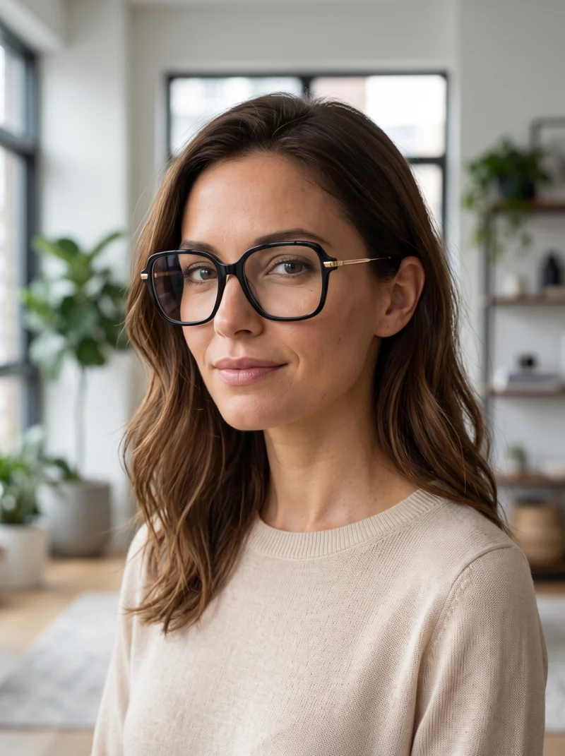 Femme portant les lunettes de vue Christian Dior GEMDIORO S5I monture carrée noire et or