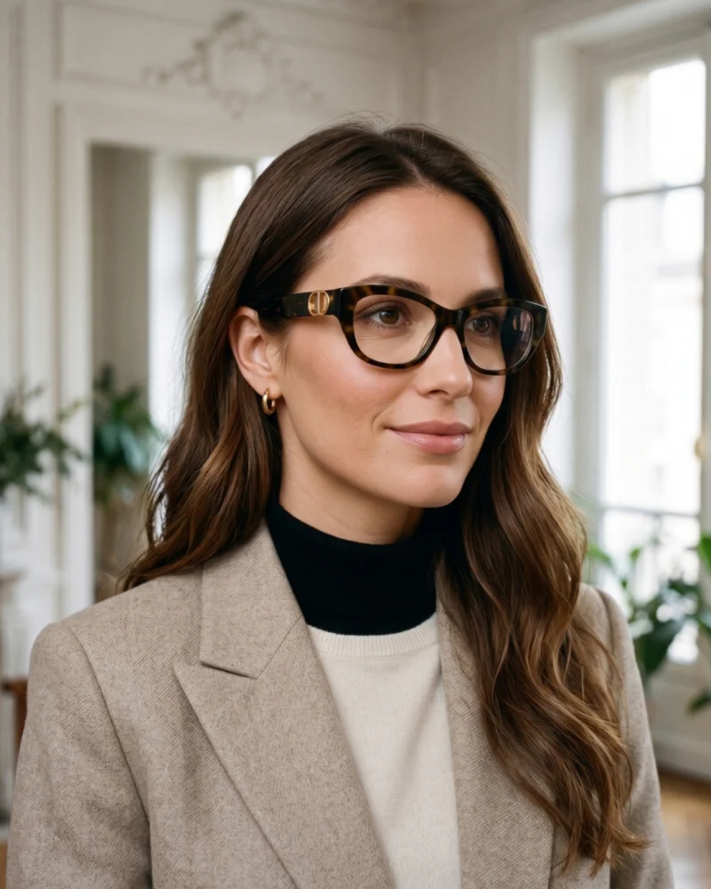 Femme brune portant les lunettes de vue Dior 30MontaigneO B1I marron
